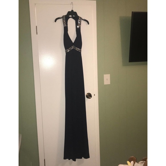 Formal beaded accent navy blue Dress - Picture 1 of 10